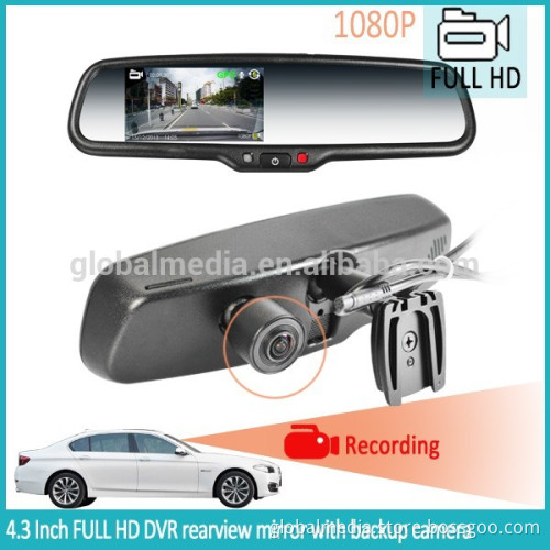 4.3inch 1080p HD dvr interior rearview monitor with reverse camera display and parking recording function